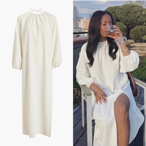 NWT Hill House Simone Maxi Dress XXL Coconut Milk Crepe High Slit Open Back - Picture 11 of 15